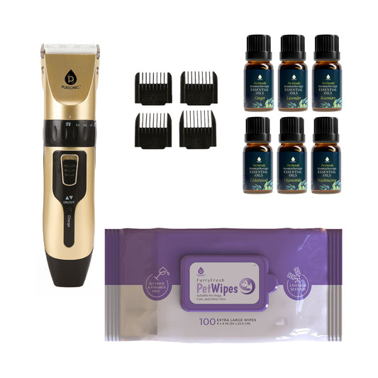 Pursonic Pet Grooming Bundle – Rechargeable Hair Trimmer, 6-Pack Essential Oils & Lavender Wipes-0